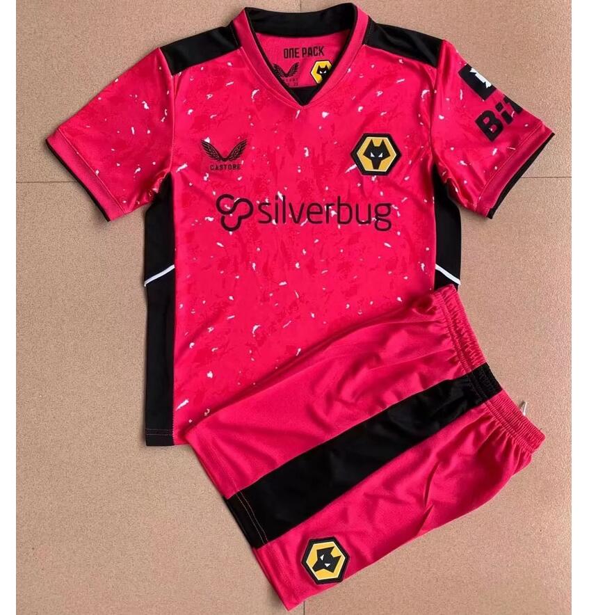 2021/22 Wolverhampton Wanderers Kids Goalkeeper Pink Soccer Kits Shirt With Shorts